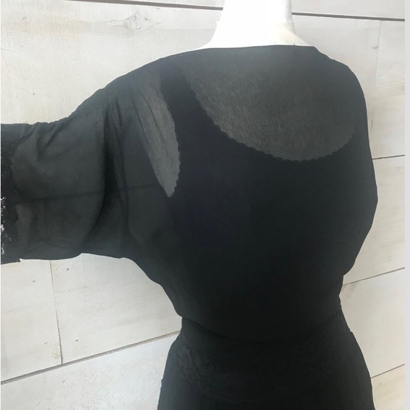 Vintage 1940s Sheer Black Tea Length Dress - Picture 2 of 3